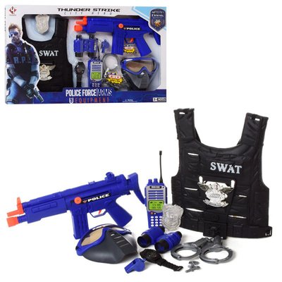 P013B - Набор полиции (спецназ), жилет, автомат, маска, детский набор полицейского с бронежилетом, P013