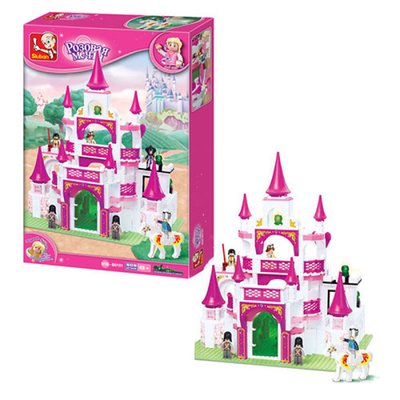 Sluban M38-B0551 - Конструктор для дівчинки Рожева мрія 508 деталей — Великий замок Принцеси, принц, фігурки