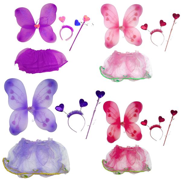 B00415 - Костюм для девочки карнавальный Фея Бабочка, юбка, крылья, волшебная палочка, обруч - сердечки, микс цветов