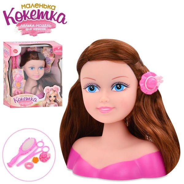 Limo Toy 913 - Лялька&nbsp;манекен Кокетка з темним волоссям - голова для створення зачісок