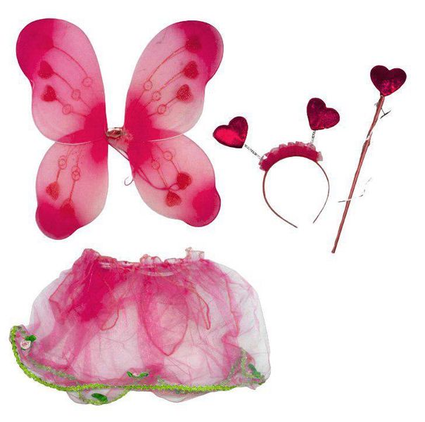 B00415 - Костюм для дівчинки карнавальний Фея Метелик, спідниця, крила, чарівна паличка, обруч - сердечка, мікс кольорів
