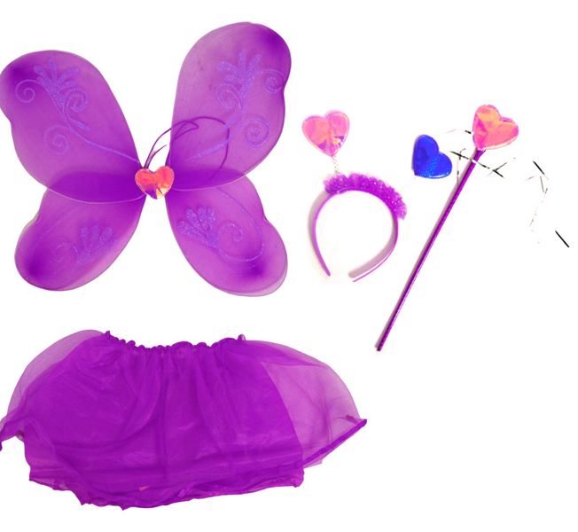 B00415 - Костюм для дівчинки карнавальний Фея Метелик, спідниця, крила, чарівна паличка, обруч - сердечка, мікс кольорів