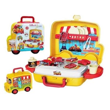 922-85 - Іграшкова кухня фастфуд в чемодані на колесах у вигляді Автобуса, продукти Барбекю