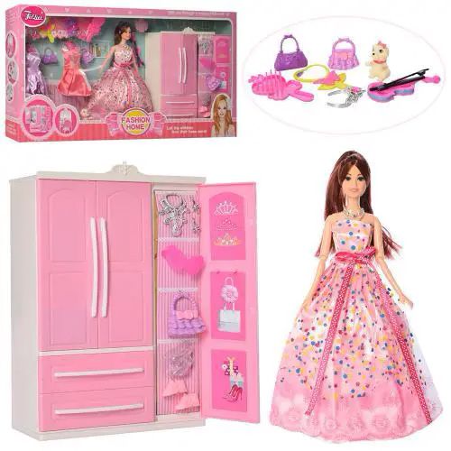 JX200-95 - Большой подарочный набор Гардероб - шкаф для куклы, платье, аксессуары, кукла
