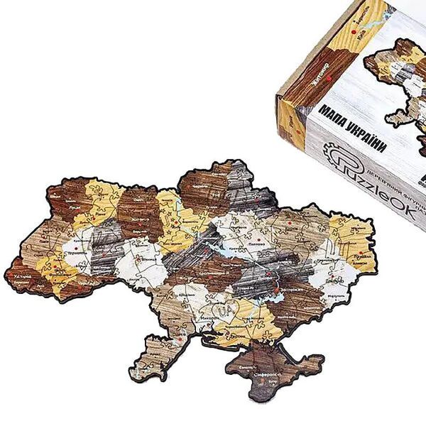 PuzA3-01201 - Дерев'яні пазли — мапа України — 122 елементи
