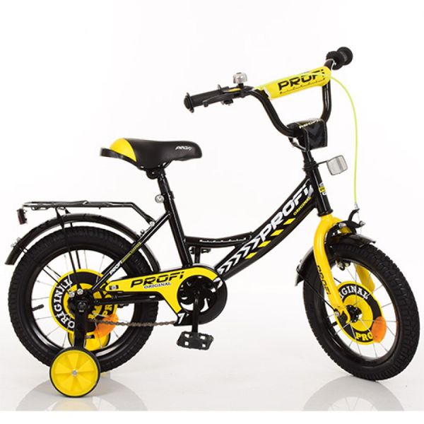 Y1443 - Дитячий двоколісний велосипед для хлопчика PROFI 14 дюймів чорний з жовтим, Y1443 Original boy