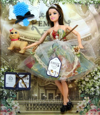 QJ078B - Кукла Emily Эмили принцесса с питомцем - собачка, кукла 29 см шарнирная, летнее платье