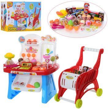 668-42 Bl - Игровой набор&nbsp;Магазин мороженое, прилавок,&nbsp;тележка, продукты, сладости, 41 деталь, музыка, свет, 889-125-126