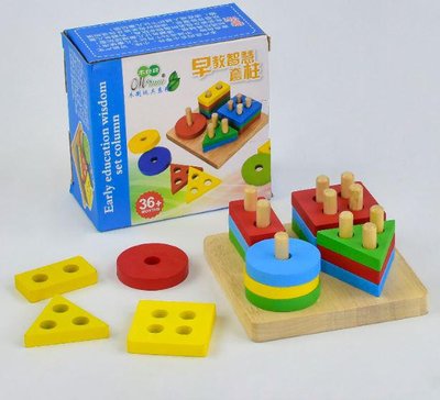 Limo Toy 29408 - Дерев'яна гра для малюків пірамідка, рахунок, геометрія, логічна пірамідка