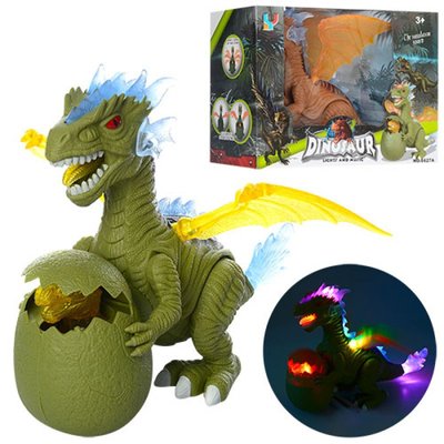 6627A б - Игрушка динозавр с яйцом и динозавриком - ходит, звуковые и световые эффекты 6627A, Животные динозавр
