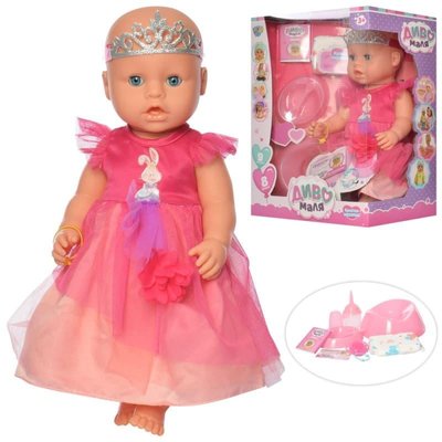 YL037I-DM-S-UA - Пупс кукла в розовом платьице, набор с аксессуарами, горшком - пьет-писает