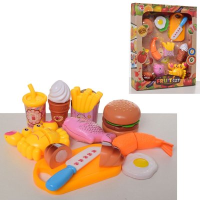 9013-1 - Игровой набор продукты на липучке фаствуд, морепродукты, мороженное, досточка и нож, 9013-1