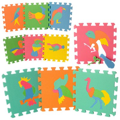 Детский Коврик Мозаика Пазл для пола М 0387 Птицы, 10 деталей, упаковка 29х29х8 см М 0387