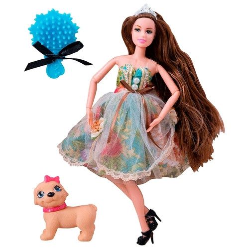 QJ078B - Лялька Emily Емілі принцеса з вихованцем - собачка, лялька 29 см шарнірна, літнє плаття