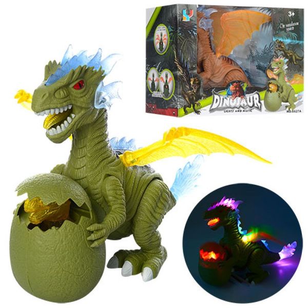 6627A б - Іграшка динозавр з яйцем і динозавриком - ходить, звукові та світлові ефекти 6627A, Тварини динозавр