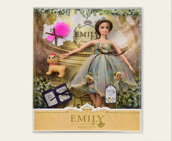 QJ078B - Лялька Emily Емілі принцеса з вихованцем - собачка, лялька 29 см шарнірна, літнє плаття