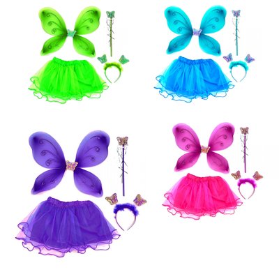 Костюм для девочки карнавальный Фея Бабочка, юбка, крылья, волшебная палочка, обруч - сердечки, микс цветов C31247