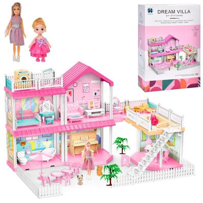 556-4A - Детский домик для кукол - вилла на 2 этажа с мебелью и терасой для отдыха