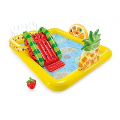 Intex 57158 - Детский надувной Игровой центр - бассейн, горка, с рисунками тропических Фруктов