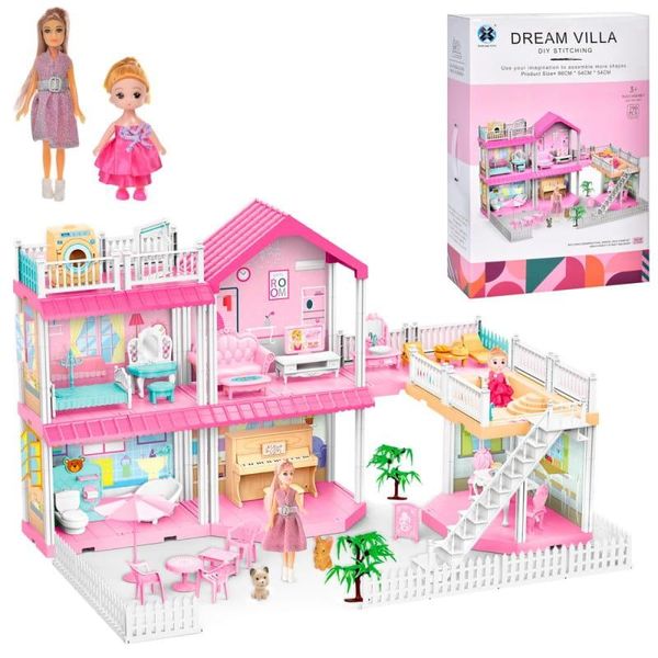 556-4A - Дитячий будиночок для ляльок - вілла на 2 поверхи з меблями та терасою для відпочинку