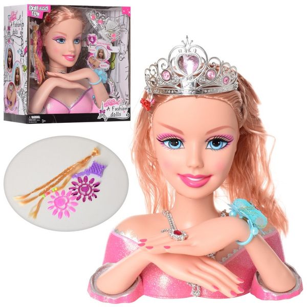 83267 - Лялька голова для зачісок, 28 см, корона, накладні нігті, лялька-манекен для зачісок