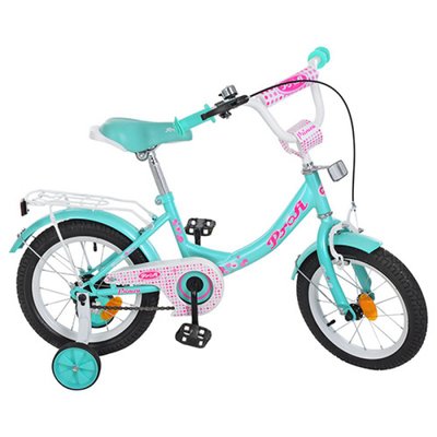 Y1612 - Дитячий двоколісний велосипед PROFI 16 дюймів для дівчинки м'ятний з рожевим, Y1612 Princess