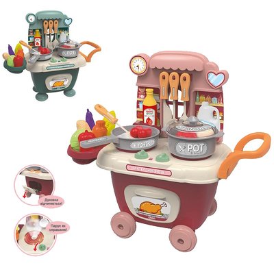 Дитяча компактна кухня - візок на колесах, з посудом, плитою та аксесуарами BD8015B