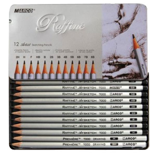 Набор графитных карандашей фирмы Marco, 12 шт в металлическом пенале, 7000-12TN 7000-12TN