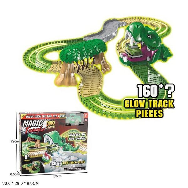 PT163X - Перегоновий автотрек з Динозаврами, Магічний Меджик Діно трек — гнучкий трек, що гнуться, із головою динозавра PT163X