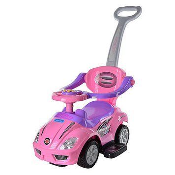 Bambi Z 382-8 - Каталка толокар Машина розовая&nbsp;с родительской&nbsp;ручкой 2 в 1, подставка для ног, музыка, свет, Bambi Z 382-8