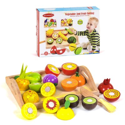 C39280 - Игровой набор деревянные продукты фрукты на липучках, 9 штук, поднос