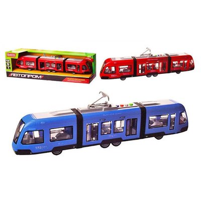 Іграшка модель Трамвай великий 44 см, звук, світло, інерція, двері відчиняються, Автопром 7955