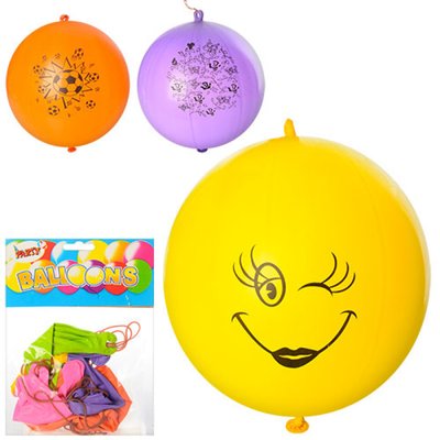 1335 - Набір надувних кульок (6 шт), кульки надувні панч - болл йо-йо, на гумці, 1335