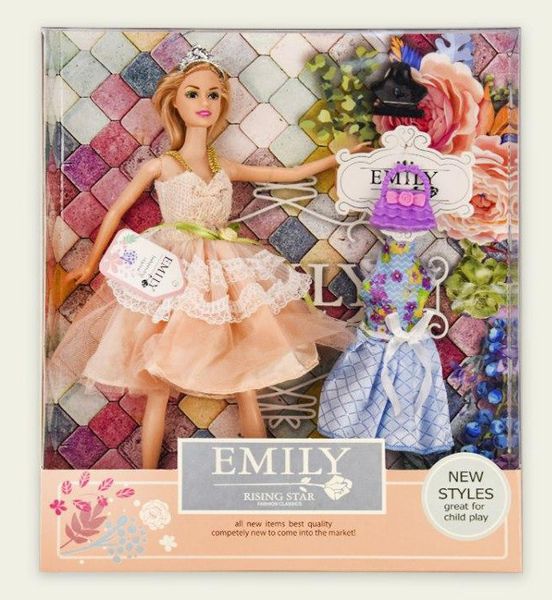 QJ077C - Лялька Emily Емілі принцеса з додатковим сукнею, сумочкою та тіарою.