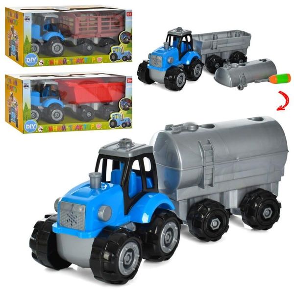 0488-801-2-3Q - Трактор із мультфільму Синій Трактор із причепом — конструктор на шурупах із викруткою