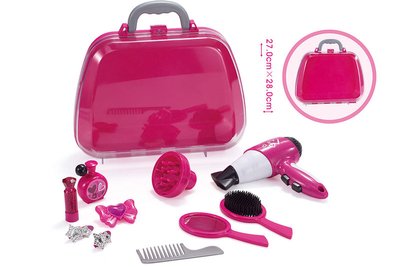 BE1353 - Детский набор парикмахера в чемодане - фен на батарейках, расчески, аксессуары, детский салон красоты.