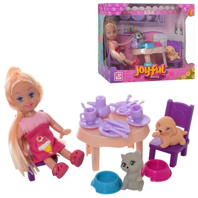 Ігровий набір вечірка, маленька лялька типу LОЛ LOL, собачка, котик, меблі та посуд K899-81