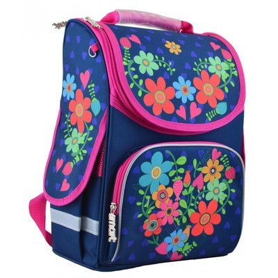 1 Вересня 554464 - Ранець (рюкзак) — каркасний шкільний для дівчинки — Квіти, PG-11 Flowers blue, Smart 554464