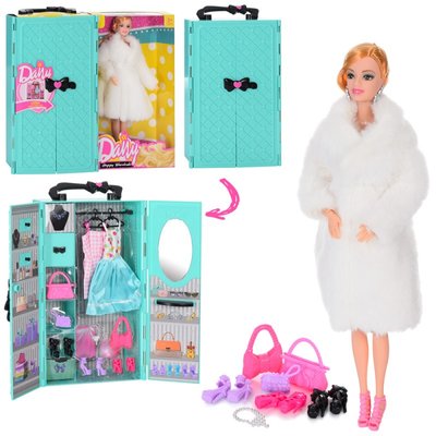 Меблі для ляльки барбі Гардероб — шафа, плаття, туфлі, сумочки, лялька 1380781801 фото товару