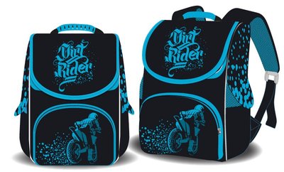 Space 988792 - Ранец (рюкзак) - короб ортопедический для мальчика - Мотоцикл, стильный черно - синий, Space 988792