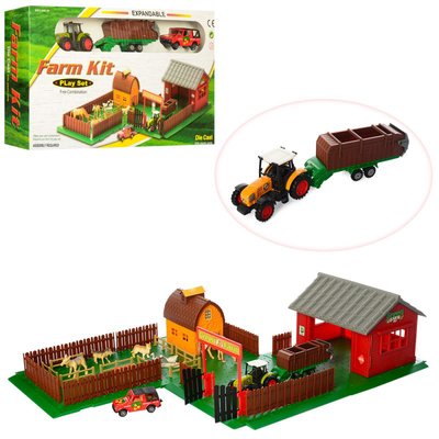 PT 419 - Детский игровой набор Ферма сборная, трактор с прицепом 20 см (металл), машинка, фигурки PT 421