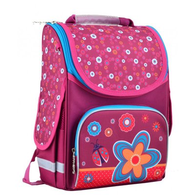 1 Вересня 554456 - Ранець (рюкзак) — каркасний шкільний для дівчинки рожевий — Квіти, PG-11 Flowers red, Smart 554456