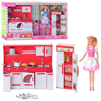 Defa 8085 bl - Кухня для Ляльки серія кухар з аксесуарами, кухня для ляльки, світло, холодильник
