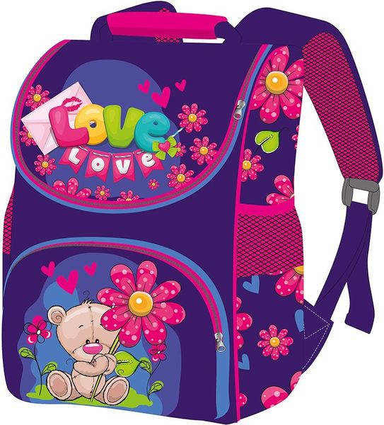 988085 - Ранец (рюкзак) - короб ортопедический для девочки фиолетовый Мишка Тедди, Smile 988085
