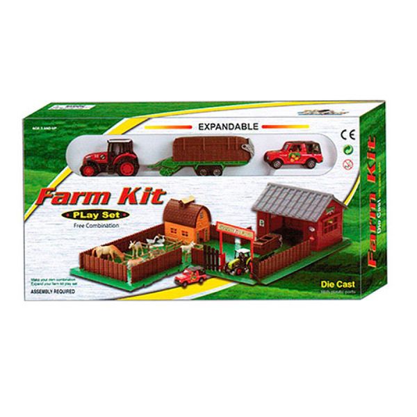 PT 419 - Детский игровой набор Ферма сборная, трактор с прицепом 20 см (металл), машинка, фигурки PT 421