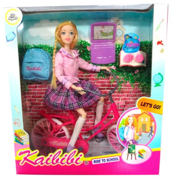 BLD143 - Лялька на велосипеді, шарнірна 30 см, аксесуари, рюкзак