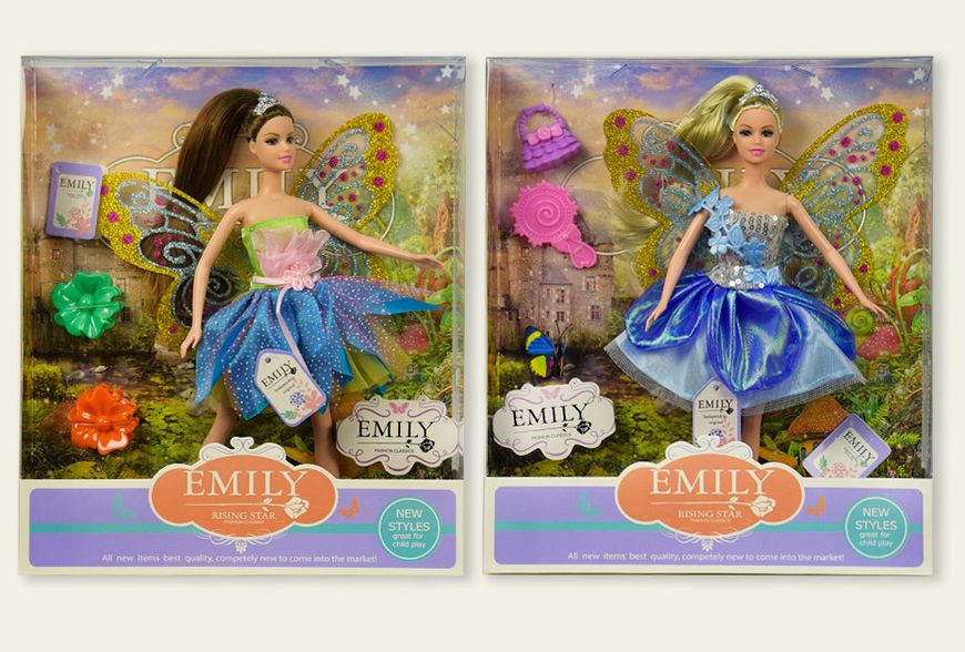 QJ080A|QJ080C - Лялька Emily Емілі з вихованцем - собачка, лялька 29 см шарнірна, рожеве сукню і сумочка
