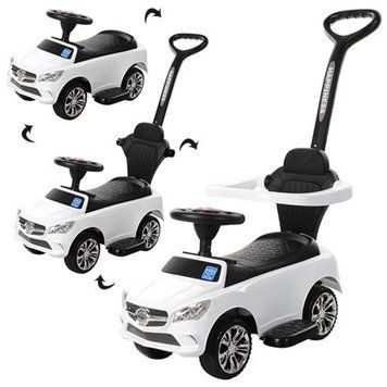 Bambi M 3503C-1 - Каталка толокар Машина белая вариант 3 с ручкой 2 в 1, подставка для ног, музыка, свет, Bambi M 3503C-1