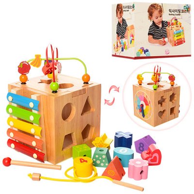 Універсальна іграшка для малюків для розвитку - Сортер, ксилофон, лабіринт, годинник MD 1080 bl