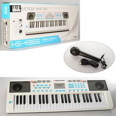 Дитячий синтезатор 49 клавіш, мікрофон, USB-зарядний, МР3, HS4966-68B HS4966-68B